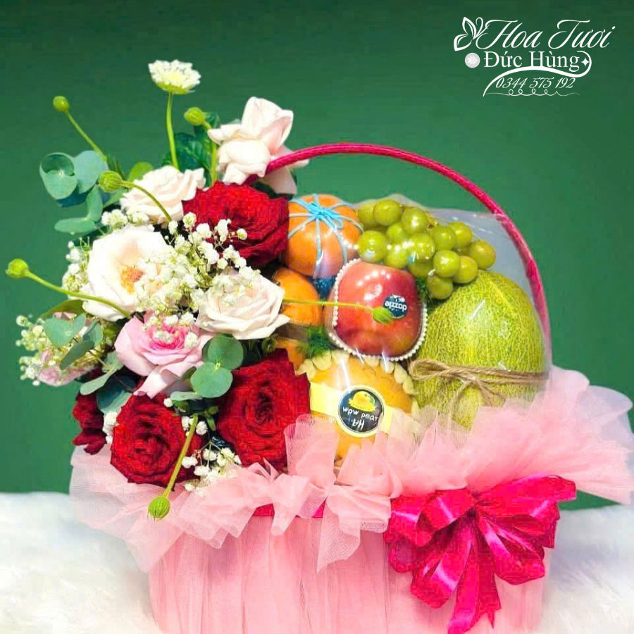 Giỏ Hoa Quả Màu Hồng Đẹp